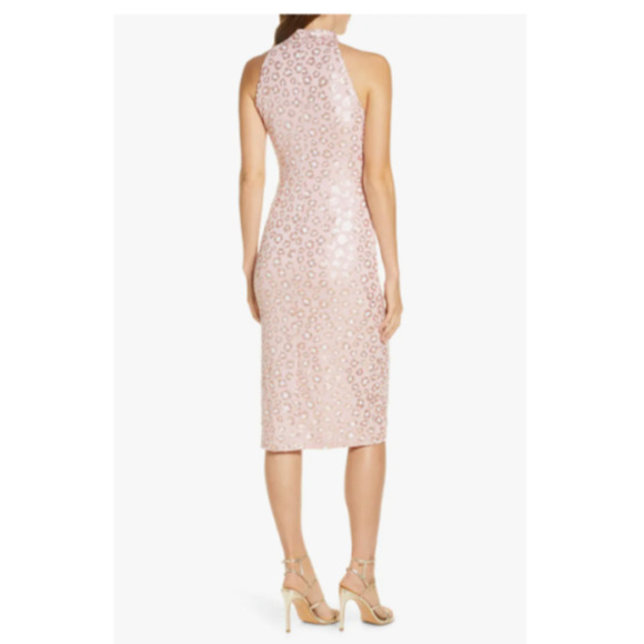 SHO by TADASHI SHOJI Sleeveless Sequin Sheath Dress in Blush Pink Leopard Large - Picture 6 of 8
